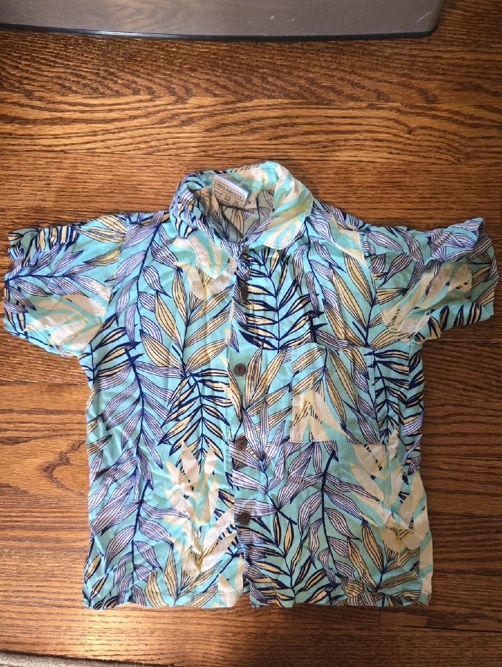 Tropical Leaf Button-Up Shirt in Aqua and Navy From TAHITI